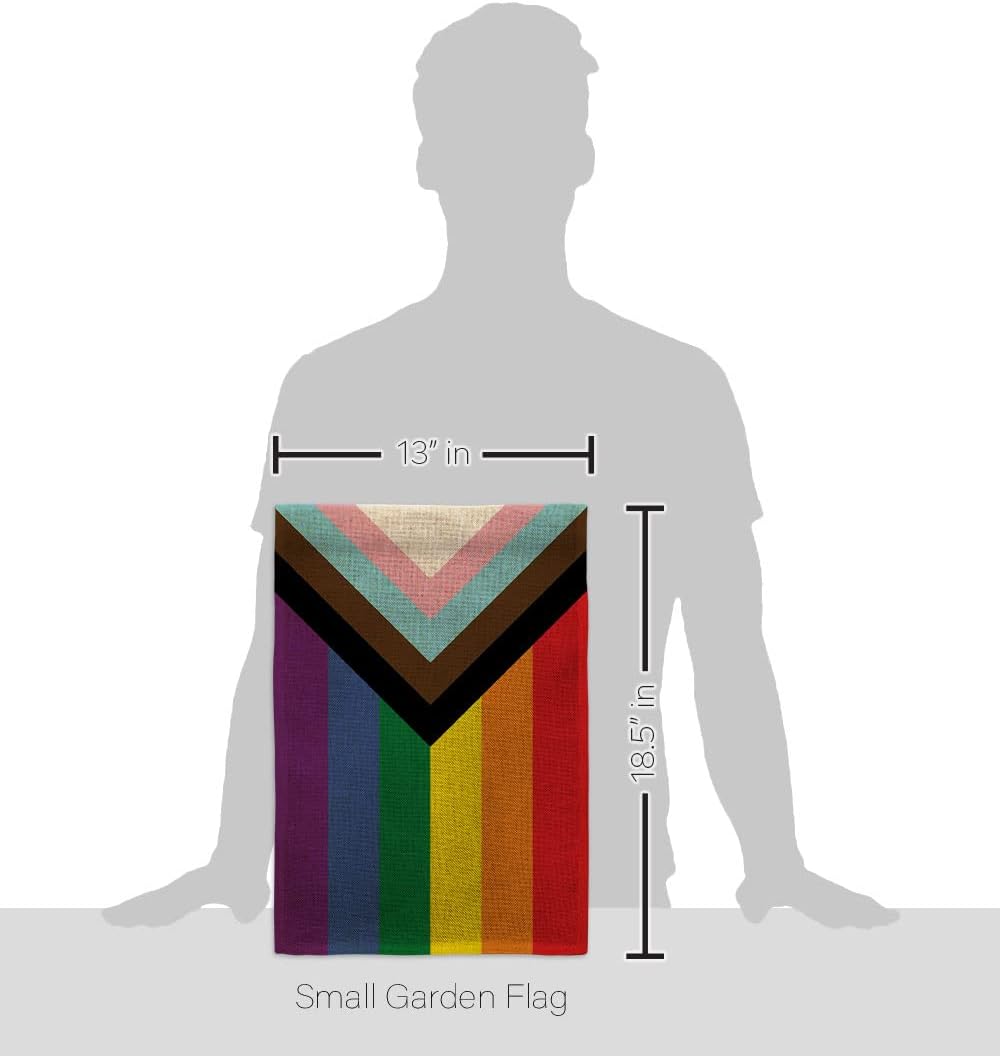 Progress Pride Burlap Garden Flag - Set Wall Holder Support Rainbow Love LGBT Gay Bisexual Pansexual Transgender - House Decoration Banner Small Yard Gift Double-Sided Made in USA 13 X 18.5 - Image 2