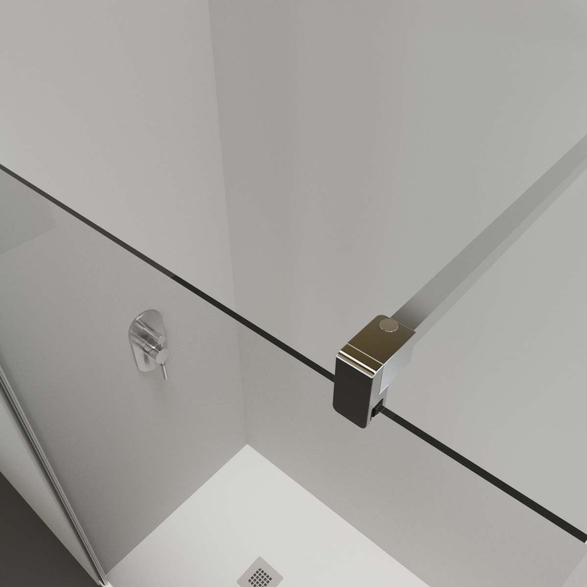 Mampara de Ducha Fija modelo SERIE 100 de 100x195 cm - Vidrio Templado, Antical, Transparente y Reversible de 1 Hoja de 6 mm - Con Barra Estabilizadora y Perfil color Plata Alto Brillo - REALSHOWER