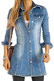  bestyledberlin Damen langes Jeanshemd, Denim Bluse, Langarm Oberteil tailliert, Jeanskleid ja56p XS