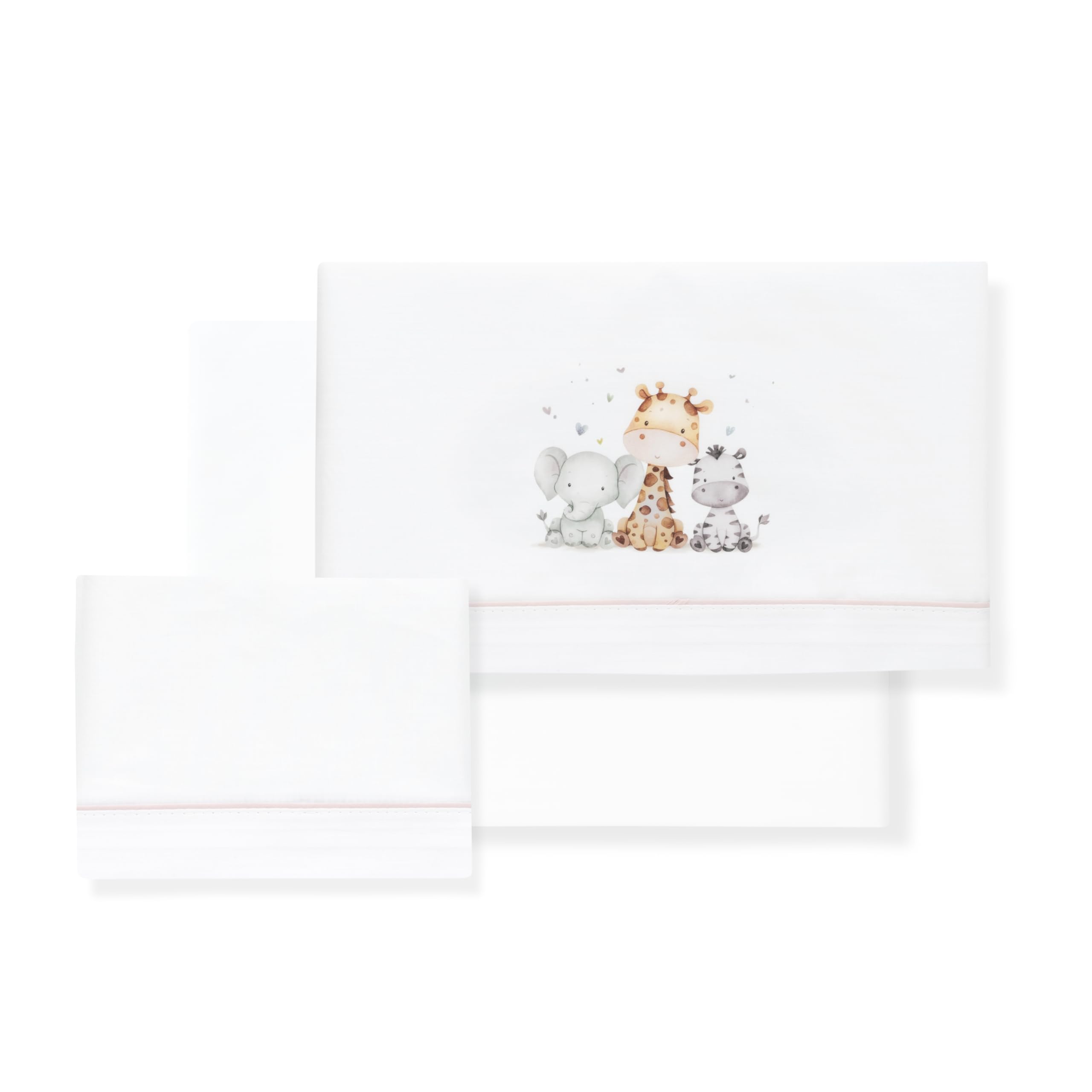 Interbaby - Sábanas Bebé 100% Algodón Coche/Moisés/CAPAZO - Jirafa Elefante Conjunto 3 Pcs, Bajera+encimera+Funda Almohada - Hecho en España
