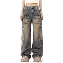 Women's Cargo Pants Low Waist Baggy Jeans Pocket Wide Leg Casual Trendy Streetwear Grunge Emo Clothes