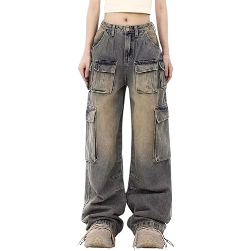 Women's Cargo Pants Low Waist Baggy Jeans Pocket Wide Leg Casual Trendy Streetwear Grunge Emo Clothes