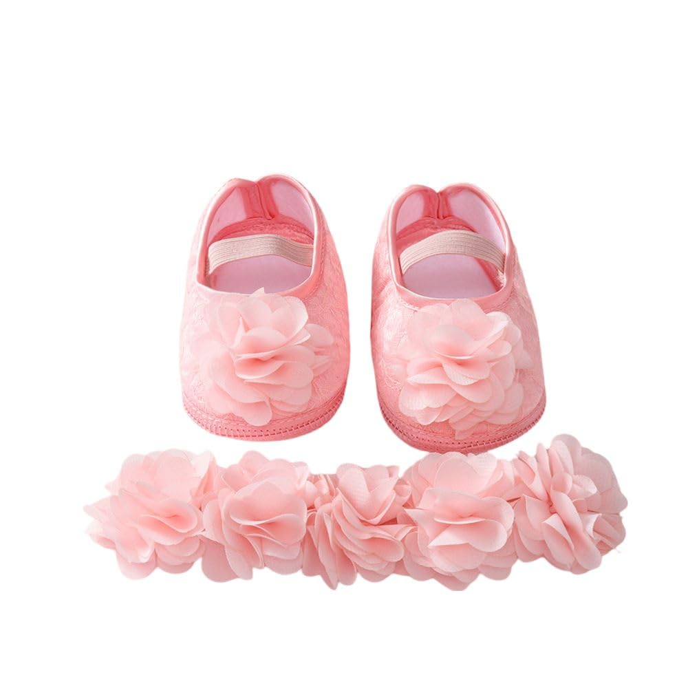 SYGA Baby 5 Flower pattern Hairband & Shoes Set Soft, Comfortable Fit for Ages 3-18 Month-old’s | Ideal for Newborns & Toddlers