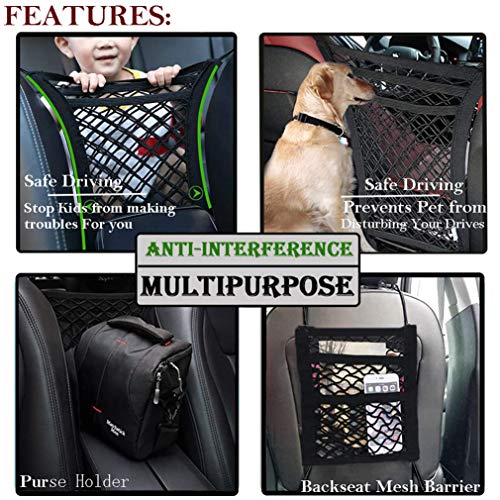 Dykeson Pet Barrier Dog Car Net Barrier With Auto Safety Mesh Organizer Baby Stretchable Storage Bag Universal For Cars, Suvs -Easy Install,Safer To Drive With Pets And Children, 3 Layer(M) #TOP1