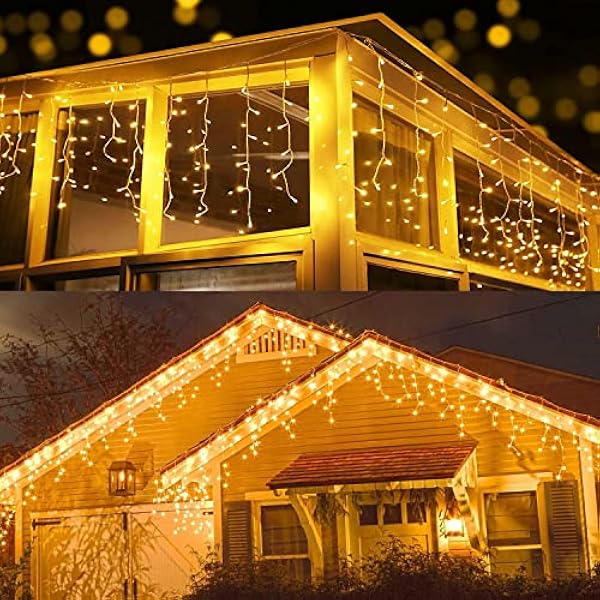 Natale Cascata Luci Esterno, BrizLabs 20M 600 LED Luci Stringa Natalizie Tenda Luminosa Bianco Caldo Spina 8 Modalità Impermeabile Lucine Decorazioni per Interno Casa Feste Giardino Finestra Balcone