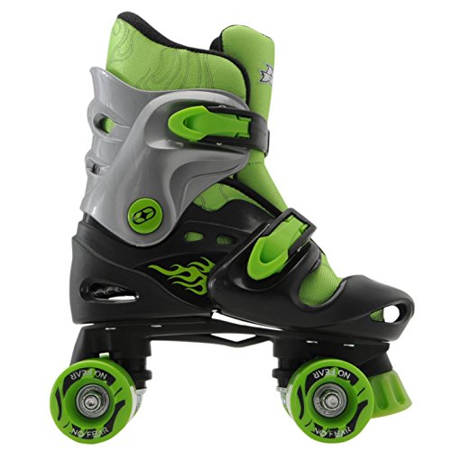 No Fear Kids Quad Skates Boys Skate Shoes Rollers Wheeled Black/Green UK C10-C13