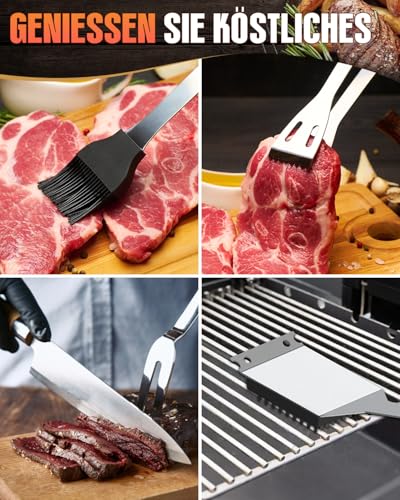 Grillbesteck Set, 6-teilig Edelstahl Grill Zubehör mit Tragetasche, Umfassendes Grillbesteck für das Grillen im Freien, Camping, Grillzubehör BBQ, Professionelle Grillzubehör für Männer Frauen