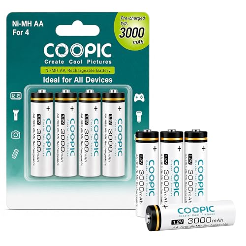 COOPIC 4-Pack AA Rechargeable Batteries, 3000mAh 1500 Cycles