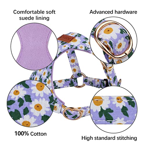 Chede No Pull Floral Pattern Dog Harness- Lightweight And Soft Dog Harness, Adjustable Small Dog Harness And Leash Set, With Dog Leash, Suitable For Puppy Small And Medium-Sized Dog (Xs, Purple Daisy) #TOP2