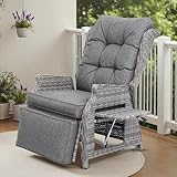 COMLAX FIELD Garden Recliner Chairs, Rattan Reclining Sunlounger with Thick Cushions, Adjustable Sun Lounger with Flip Table, Garden Conservatory Furniture, Dark Grey