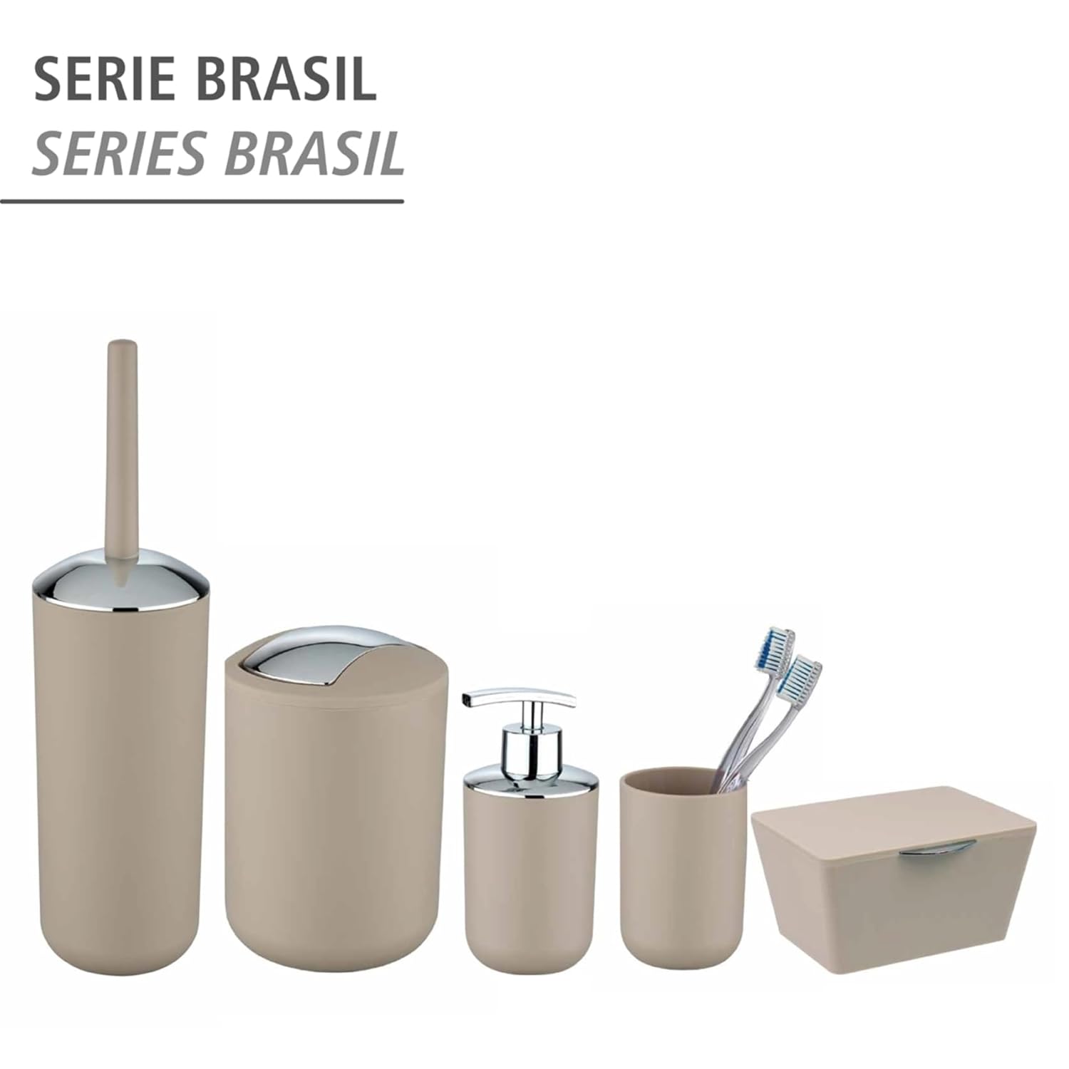 WENKO 21221100 Swing Cover bin Brasil, S, Taupe, 1 Pack, 14 x 14 x 21 cm