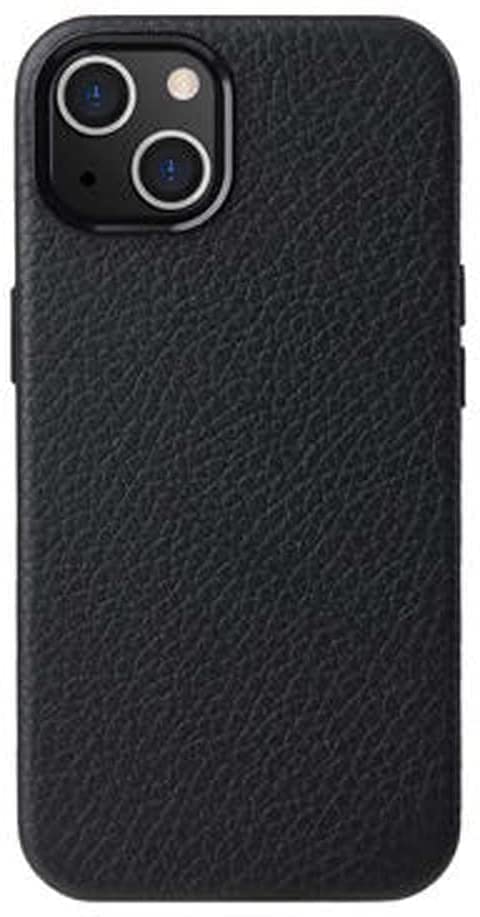 Coque iPhone 13 cuir véritable noir étui de téléphone antichoc litchi 6.1