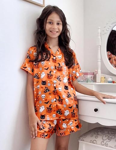 Image of Arshiner Girls Pajamas Silk Satin Pajama Set Button Pjs Ruffle Sleepwear | 2 Piece Nightwear, Silky Soft Lounge for Little & Big Kids, Ideal for Sleeping and Sleepover Party
