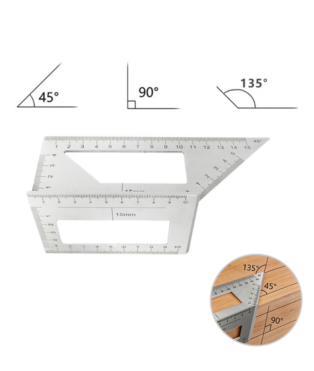 Square Ruler with 45 and 90 Degree Sides T Shape Ruler Measuring Tool 1 Pcs