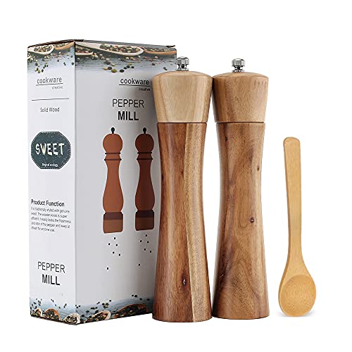 Digralne Moulin à Poivre Bois Moulin à Sel et à Poivre Rectifieuse en Céramique, Réglable Manuels Avec Broyeur Salière et Poivrière,22 cm (2 pièces)