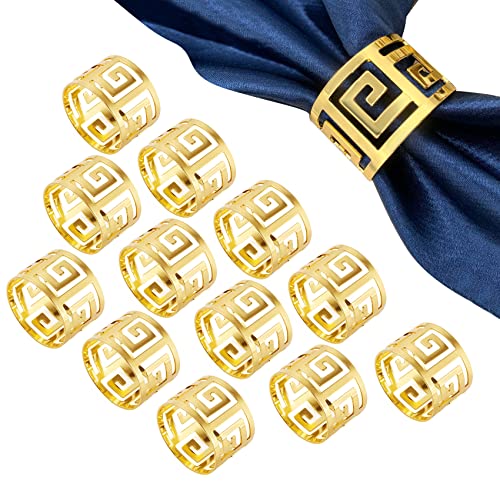 Keilend Gold Napkin Rings Set 12pcs, Metal Napkin Ring Holder for Table Decoration, Dinning Napkin Rings for Wedding, Party, Birthday, Family Gatherings,