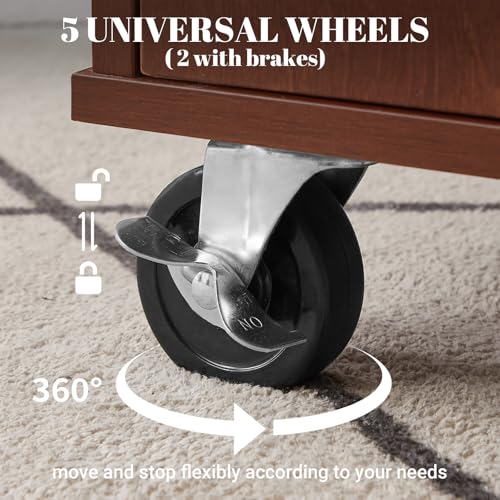 Rovibek Kitchen Islands on Wheels with Drop Leaf 53 in Large Rolling Islands with Storage Wood Portable Kitchen Island Cart with Drawers Cabinet Spice Towel Rack Storage