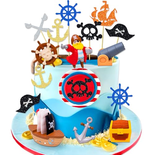 décoration de gâteau d'anniversaire pirate décoration de gâteau avec coffre au trésor fournitures de fête d'anniversaire pirate pics à cupcake avec...