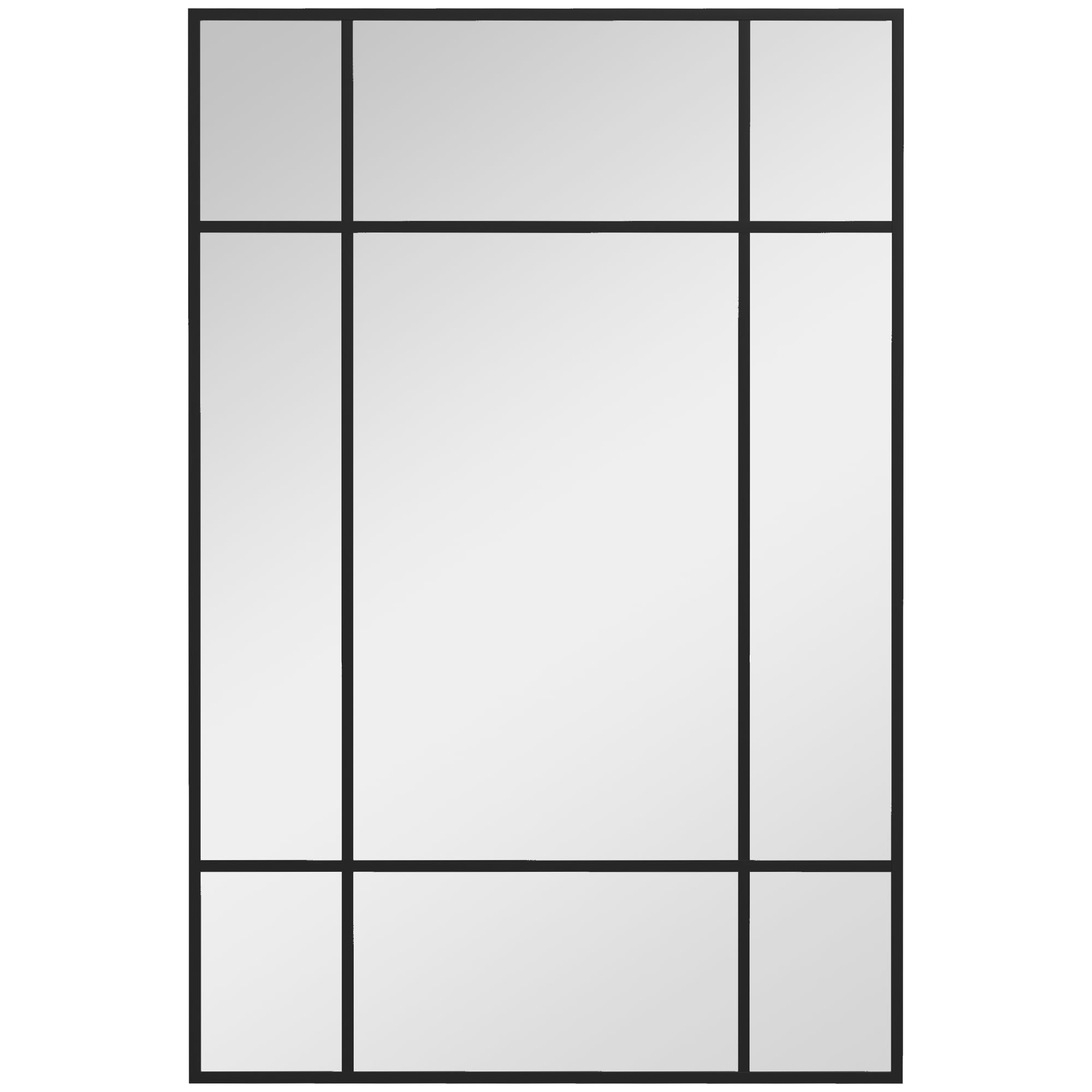 HOMCOM Miroir Mural verrière rectangulaire Style fenêtre, Horizontal ou Vertical avec 4 Crochets, en métal Noir - 90x60 cm