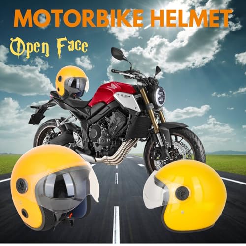 Image of Sage Square Cruiser Open Face Helmet | ISI Certified | Clear Visor | Soft Inner Padding | Designed for Comfort & Style (Yellow Glossy)