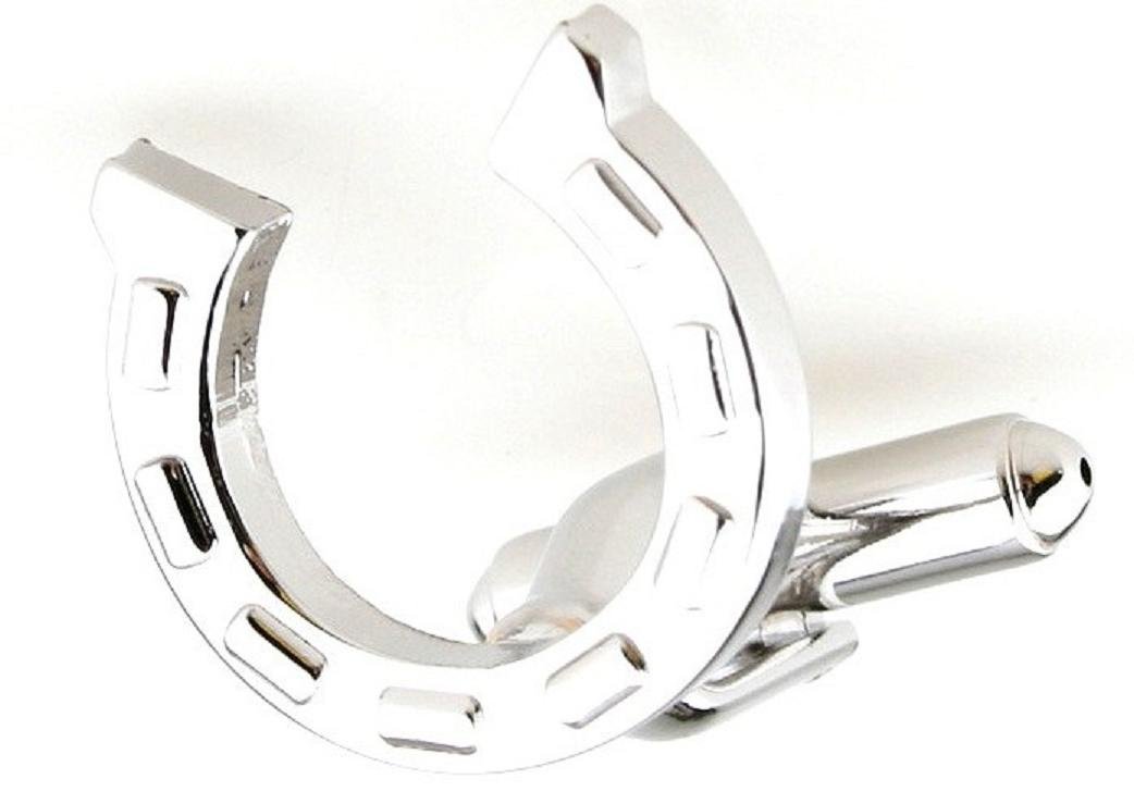 MRCUFFHorseshoe Horse Race Racing Pair Cufflinks in a Presentation Gift Box & Polishing Cloth, Metal