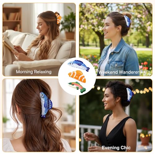 Set de 3 pinzas de cabello con diseño de pez trucha azul y pan, accesorios novedosos para mujeres miniatura 7