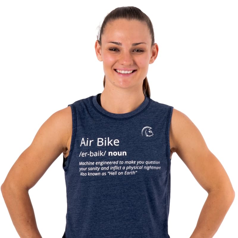 Camiseta sin Mangas Mujer Ecoactive WOD Tank Air Bike Navy/White, Camiseta Deportiva Crop, Tejido Ecoactive, Back Loop, Costuras Planas, para Correr o Cross-Training