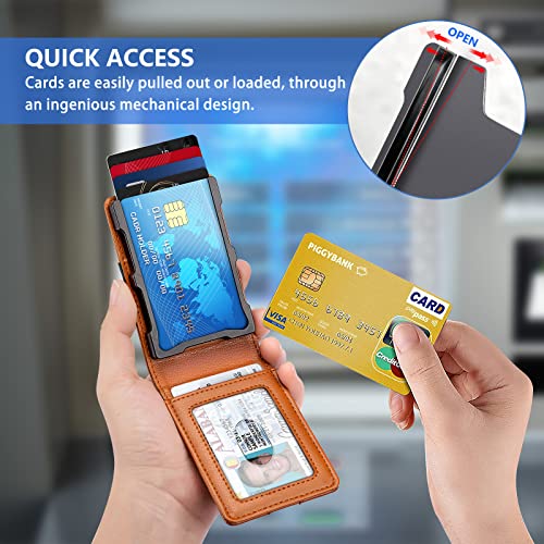 nuoku Slim Wallet for Men, Mens Wallet with Cash Strap, Bifold RFID Blocking Aluminum Credit Card Holder for Men (Brown)4