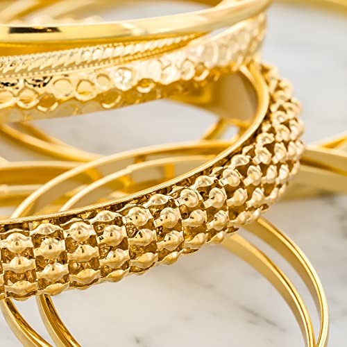 And Lovely Plus Size 14K Gold or Rhodium Plated Multi Texture Bangle Bracelet - Set of 154