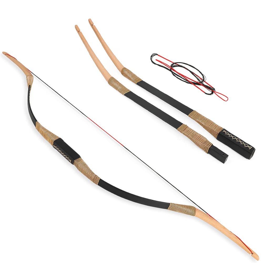 SHARROW Archery Traditional Recurve Bow Handmade Mongolian Bow Detachable Wooden Longbow Hunting Bow 20-35lbs Horsebow for Adult Hunting Practice (30lbs, Type 1)