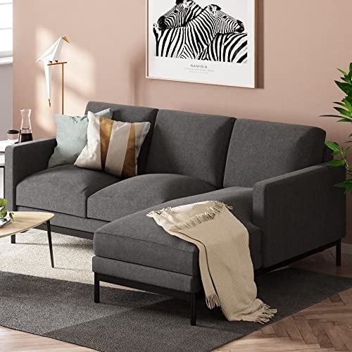 ZINUS Logan Reversible Sectional Chaise, L-Shaped Sofa, Green Tea Infused Foam Cushions, Tool-Free, Easy Assembly, Dark Grey