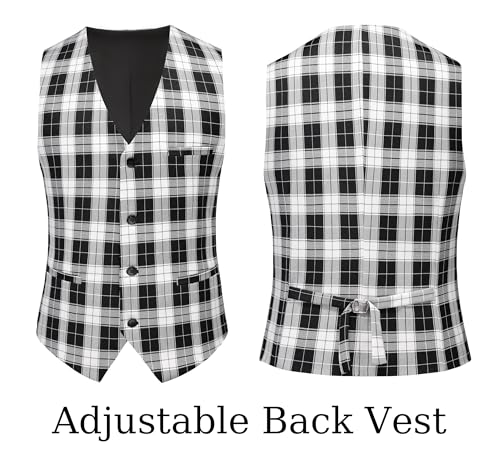 MOGU Men's 3-Piece Plaid Suit Slim Fit Checkered Tuxedo Set with Jacket, Vest, Pants Modern Casual Dress for Wedding Prom4