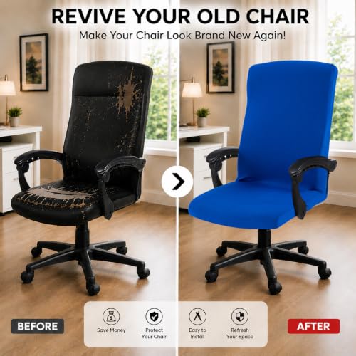 Image of Elastic Computer Chair Cover with Durable Zipper - Protective Removable Washable Universal Office Desk Chair Seat Slip Cover - Stretchy Soft Anti-dust Desk Chair Seat Protector for Dogs, Cats, Pets