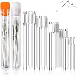 Redamancy 50 Pcs Large Eye Needles, 5 Sizes Big Eye Hand Sewing Needles, Steel Yarn Knitting Needles, Darning Needle in a Clear Tube Upholstery Needles Set, 1.6 1.8 2 2.2 2.4