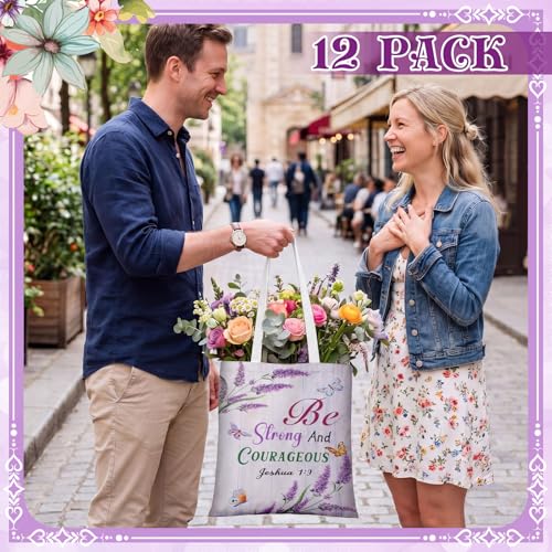Image of Paterr 12 Pcs Christian Bible Canvas Tote Bags Bulk for Women, Reusable Religious Back to School Gift Bags with Handles, Inspirational Bible Verse Floral Canvas Handbags for Teacher Church Party Gifts