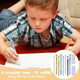 Erasable Pens 8 Colors, 8 Rub Out Pens + 10 Refills (Blue And Black), Coloured Pen With Eraser On The Tip,0.6mm Cartoon Pattern Animal Pen For Children's School Supplies Or Adults' Office supplies - Image 7