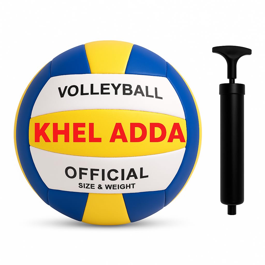 Classic Volleyball Yellow and Blue (Size-5) with Air Pump Neddle Official Size and Weight (Pack of 1) Volleyball