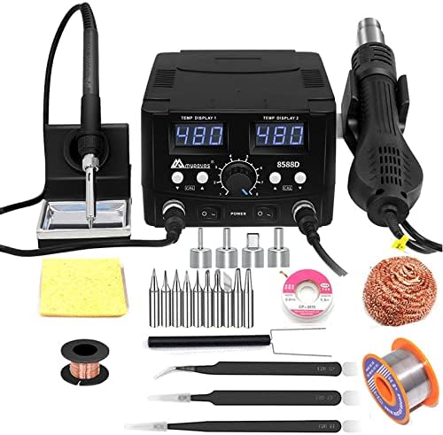 2 IN 1 750W LED Digital Soldering Station Hot Air Gun Rework Station Electric Soldering Iron For Phone PCB IC SMD BGA Welding SET 110V (8588D SET1)