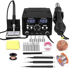 Estação de solda digital LED 2 em 1 750W estação de retrabalho de pistola de ar quente estação de solda elétrica para telefone PCB IC SMD BGA conjunto de soldagem 110V (8588D SET1)