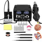 2 IN 1 750W LED Digital Soldering Station Hot Air Gun Rework Station Electric Soldering Iron For Phone PCB IC SMD BGA Welding SET 110V (8588D SET1)