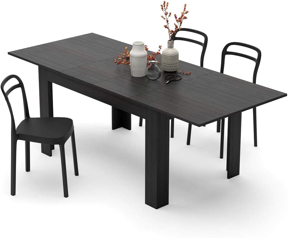 Mobili Fiver, Easy, Extendable dining table, 140(220) x90 cm, Black, Made In Italy