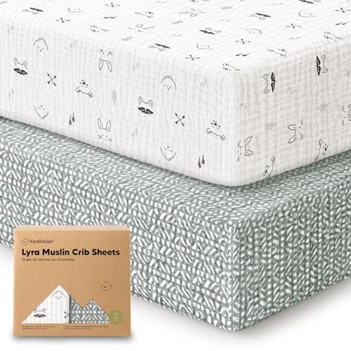 Image of KeaBabies 2-Pack Muslin Crib Sheets for Boys, Girls - 100% Organic Cotton Fitted Baby Crib Mattress Sheet, Soft Breathable Standard Toddler Bed Cover Bedding Set, Neutral, Durable 52x28 (Nordic)