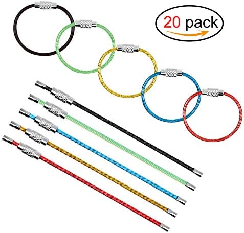 Wire Key Chains Stainless Steel Cable Key Loop Ring 20pack 6.0 Inches Colored Nylon Coated Aircraft Keychains for Hiking Luggage ID Tags Keepers Outdoor