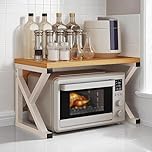 Microwave Stand, 2 Tier Metal Kitchen Countertop Organizer Shelves Countertop Storage Rack for Microwave, Coffee Maker, and Spice Jars,Carbon Steel Over Microwave Shelf (White)