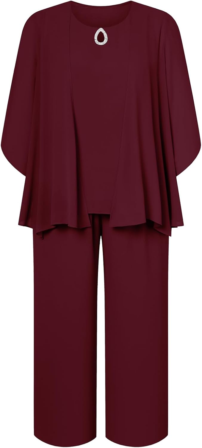 Hanna Nikole Plus Size Pants Suits 3pcs Mother of The Bride Suits for Wedding Guest
