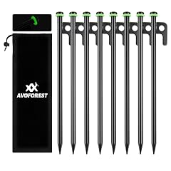8Inch Heavy Duty Tent Stakes 8 PCS Tent Pegs Metal Fluorescent Silicone Rings Storage Bag for Camping
