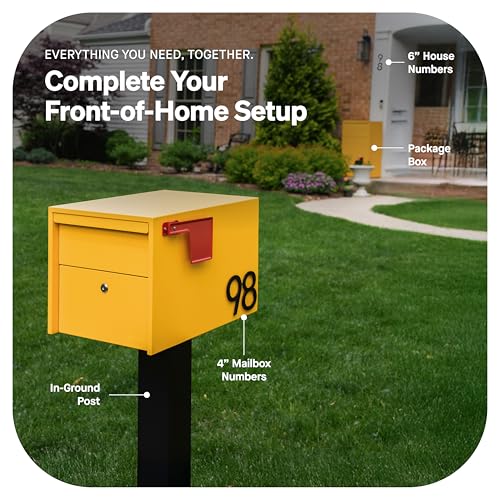 Image of Adoorn Lockable Post Mount Mailboxes for Outside - Small Anti-Theft Locking Mailbox for Packages and Letters - Weatherproof Construction - Durable Steel - 12 inch H x 12 inch W x 18.5 inch D - Yellow