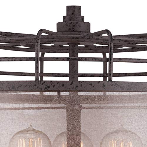 Franklin Iron Works Lock Arbor Industrial Farmhouse Table Lamp 28.75" Tall Rustic Bronze Metal Cage Sheer Drum Shade Vintage Antique Edison Bulbs For Living Room Bedroom House Bedside Nightstand #TOP2