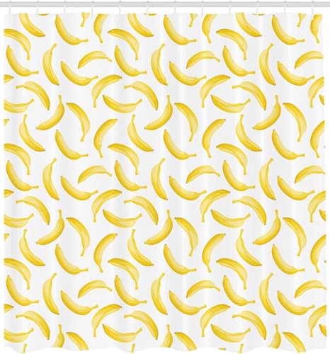 3D Duschvorhang Antischimmel 180x200 cm Banane Duschvorhang Banane, Wasserdicht Polyester Stoff Textil Duschvorhänge Waschbar Bad Vorhäng für Badzimmer mit 12 Haken b.2042