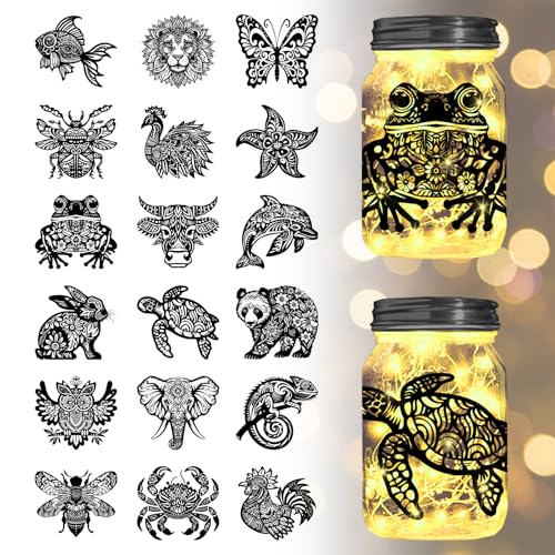 GLOBLELAND 18 Sheets Mandala Animals Rub on Transfer 3.9x3.6inch Fish Rabbit Butterfly Home Decals Elephant Cattle Cup Transfer Decals for Furniture Vase Glass Decorations Art Crafts Decorations